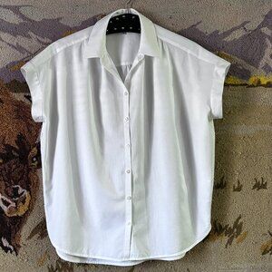 Madewell White Oversized Sz S Shirt Button Up Cap Sleeve